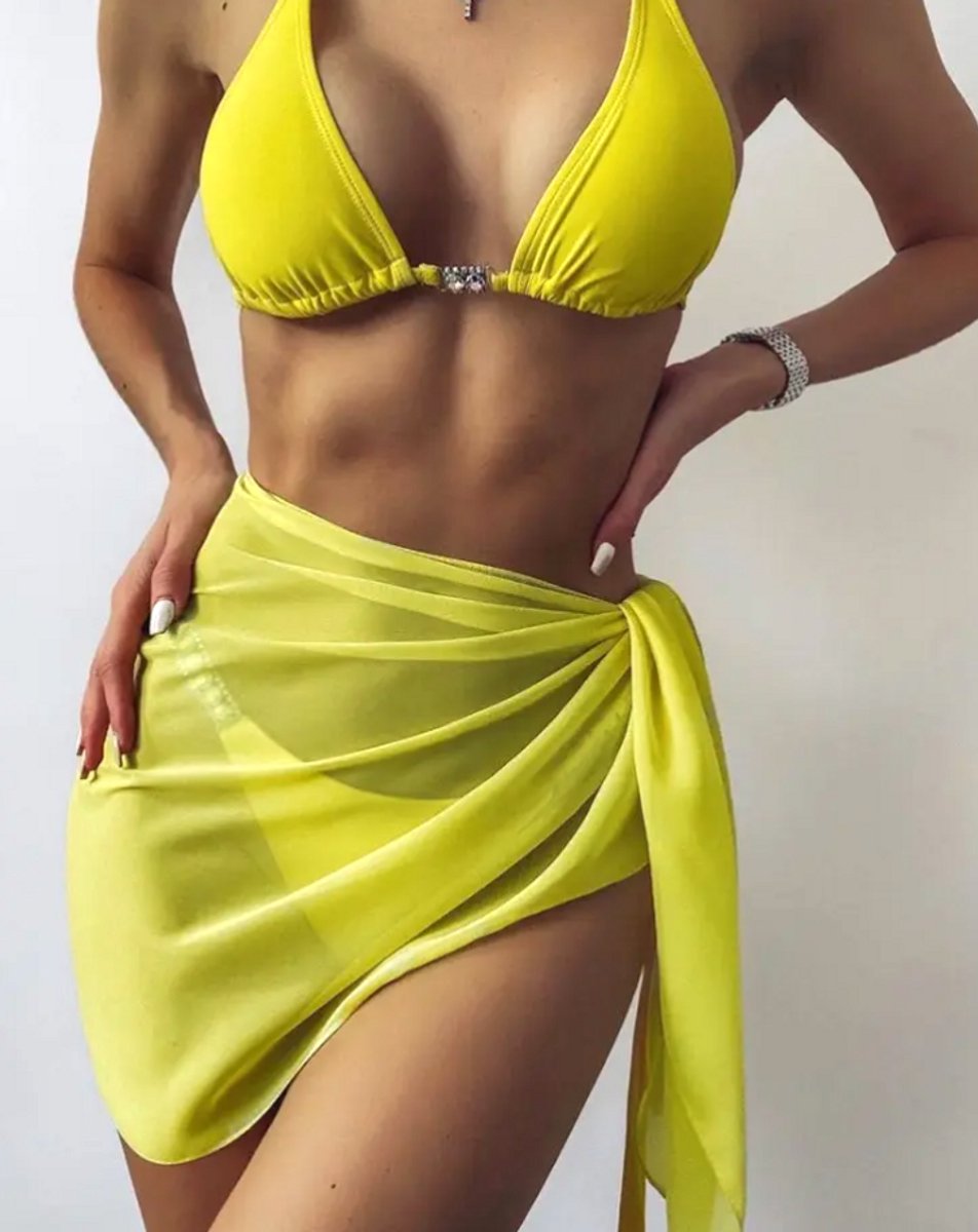 ASTRADAVI Pareo - Mini Sarong - Dames Strandkledding Omslagdoek - 180 x 50 cm - Geel