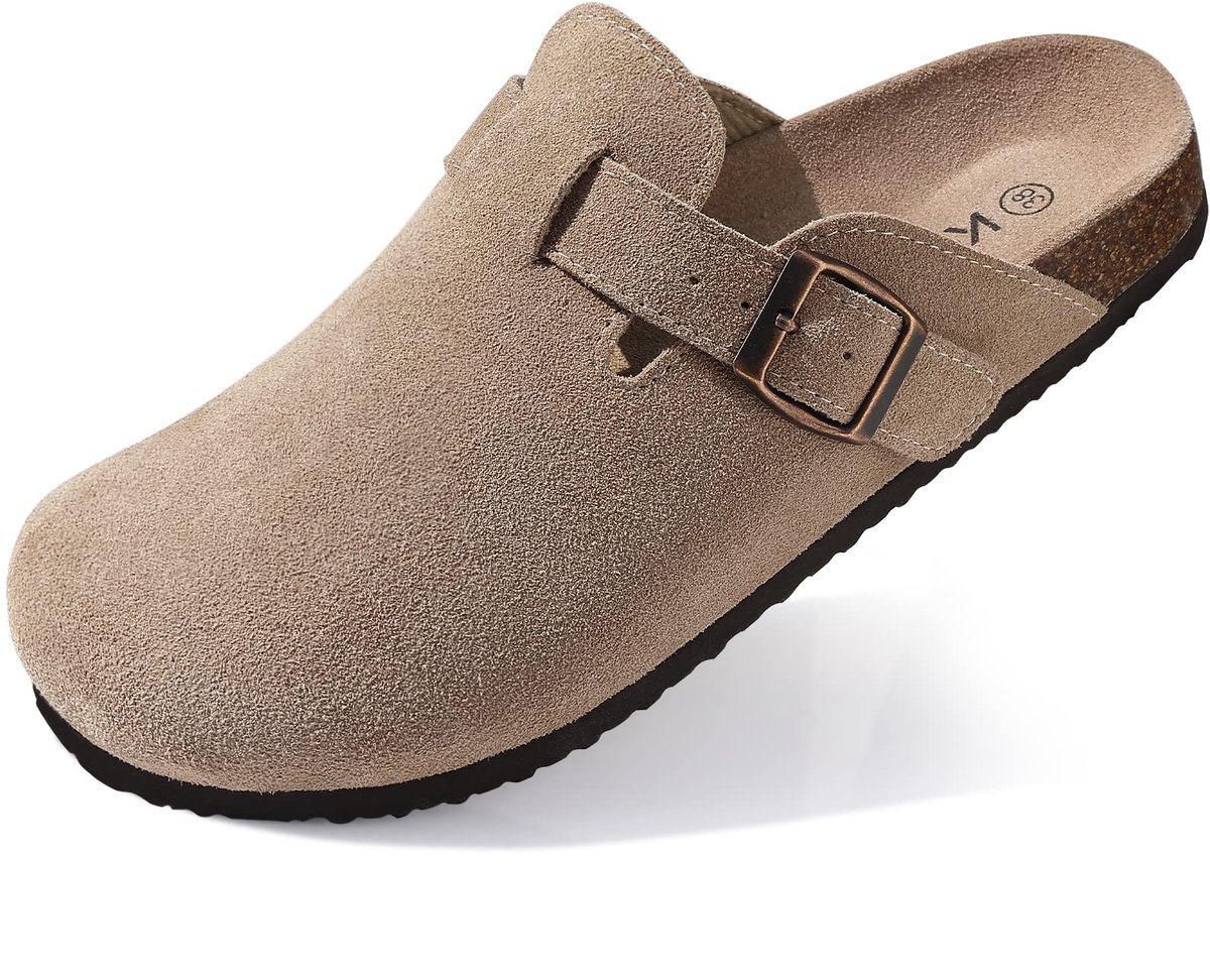 Homaxy - Unisex Clogs - Koe suède- Houten clogs – abrikoos - 39- Geschikt voor een voetlengte van 24,2 cm