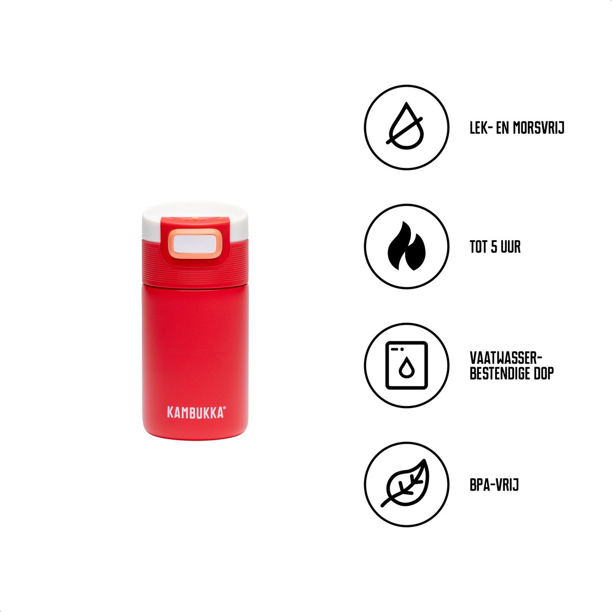 Kambukka Etna Koffie- en Thee Beker 300 ml - Thermosfles - Coral Crush — cadeau in Koken & Dineren - foto 2