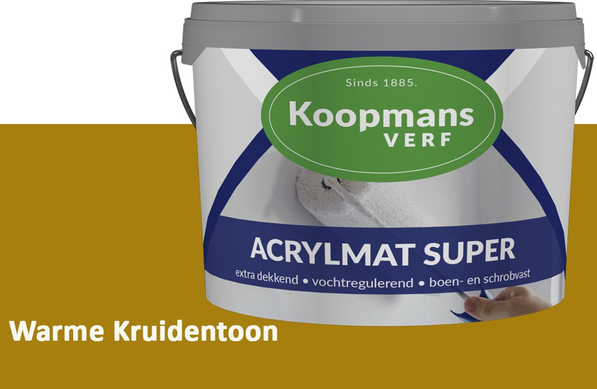 Koopmans Acrylmat Super Matte Muurverf – Professionele Binnenmuurverf en Buitenmuurverf – Reukarm en Afwasbaar – Warme Kruidentoon – 1 liter