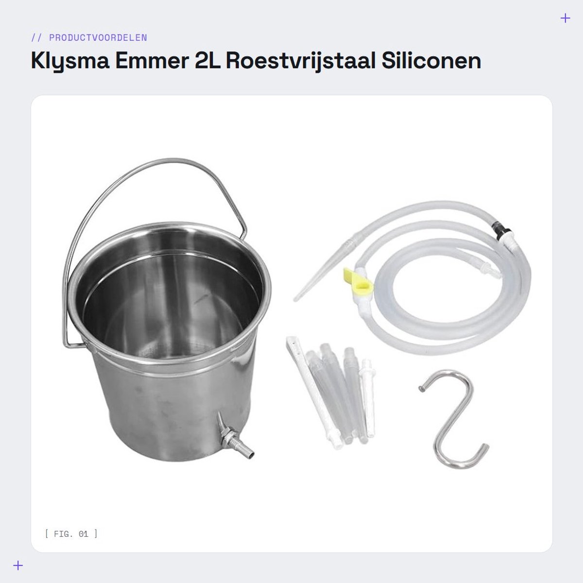 Dailygoods- Klysma Emmer 2L - Roestvrijstalen Emmer - Siliconen Slang - Nozzle Tips - Opbergtas - Voor Thuisgebruik - Klysma Set