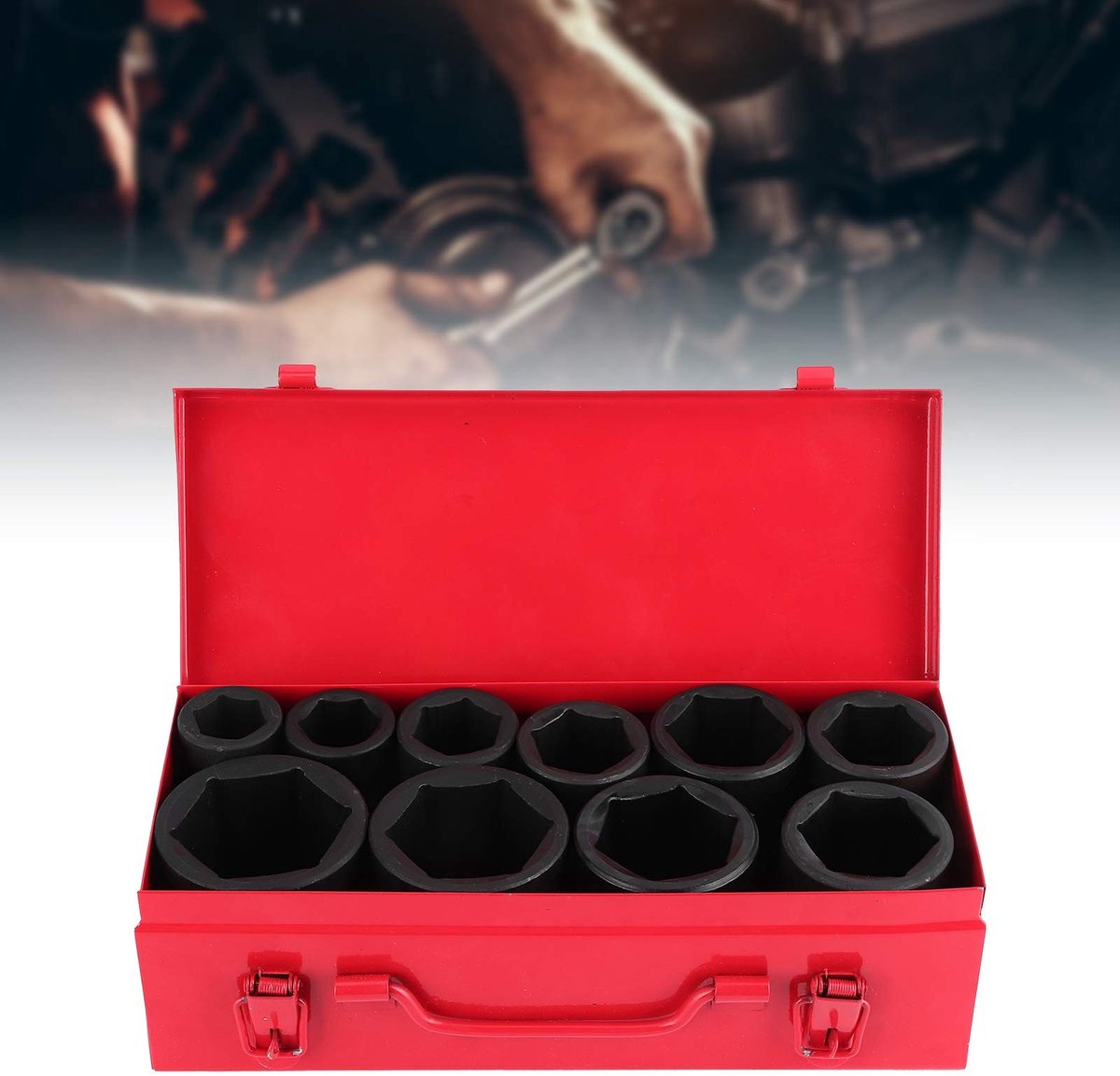Dailygoods- Slagmoersleutelset 10 Stuks - Dopsleutelset - Metrische Diepteslagbekers 22-50 mm - Hoogwaardig Cr-Mo Materiaal - Duurzaam - Inclusief Opbergdoos