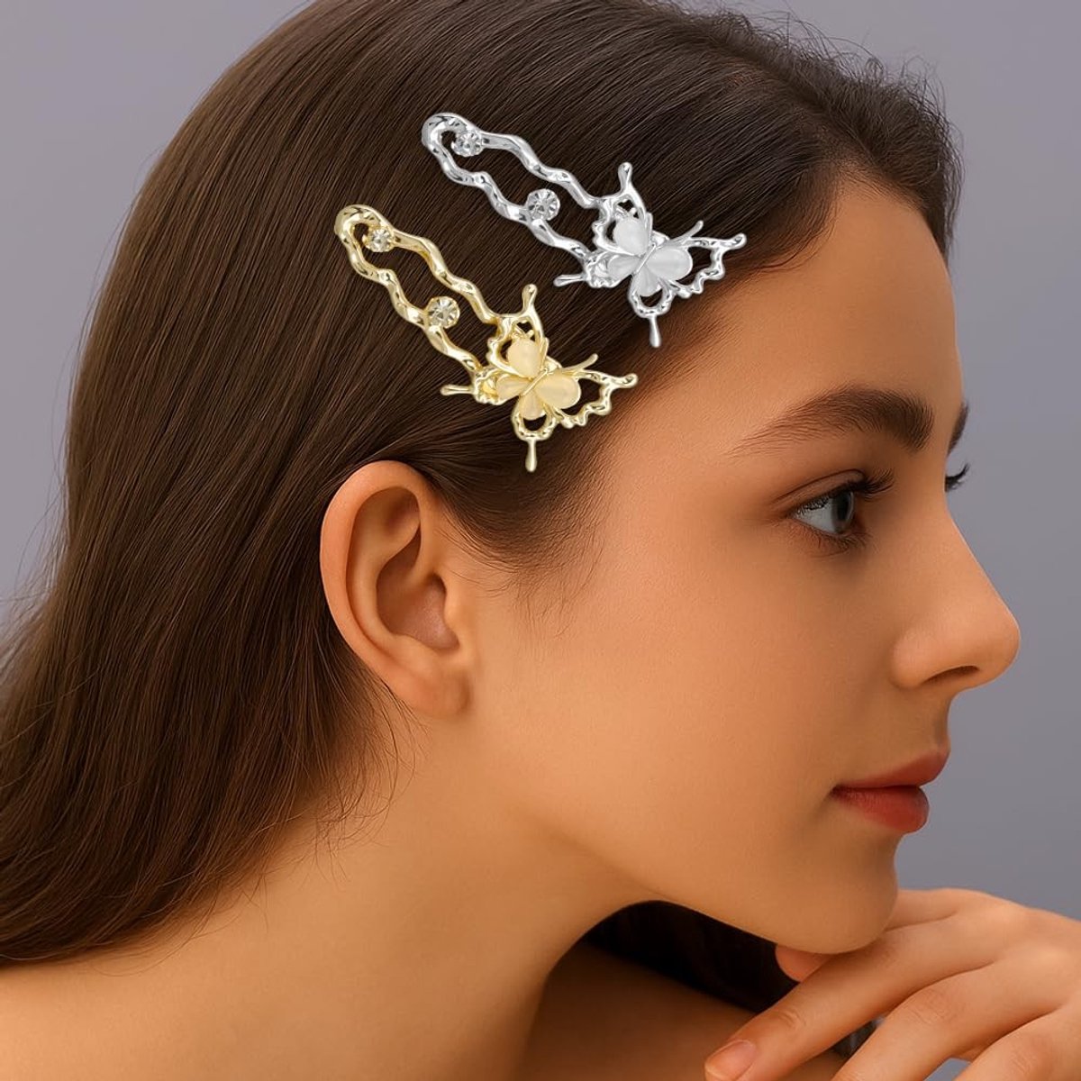 Dailygoods- Haarspeldjes 4 Stuks - Vlinder Haarspeldjes - Strass Haaraccessoires - Edelsteen Haarspelden - Feest/Festival Decoratie - 4 x 6 cm