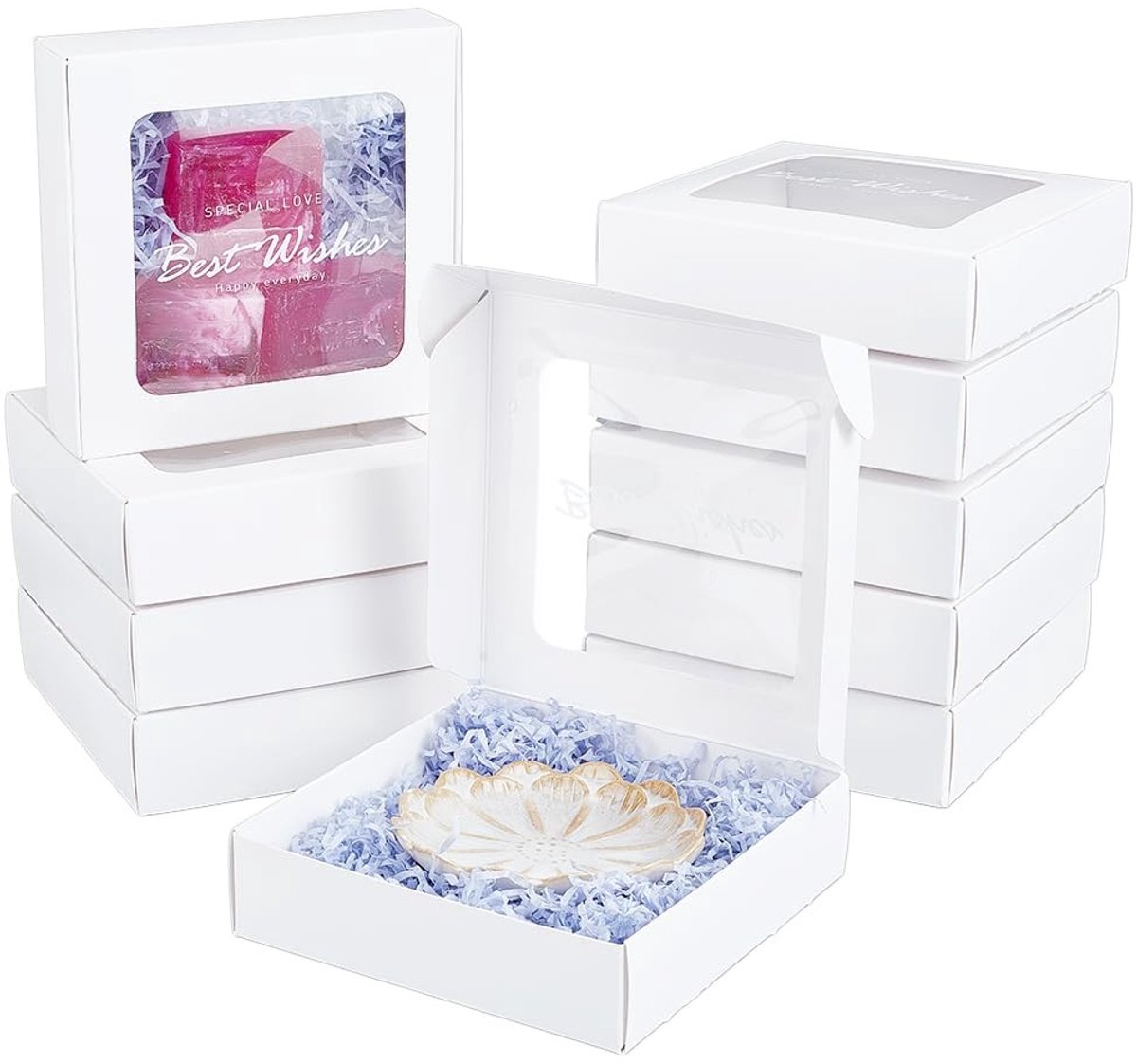 Dailygoods - 10 Stuks Witte Mini Papieren Dozen met PVC Venster - Geschenkdozen voor Kleine Ambachten