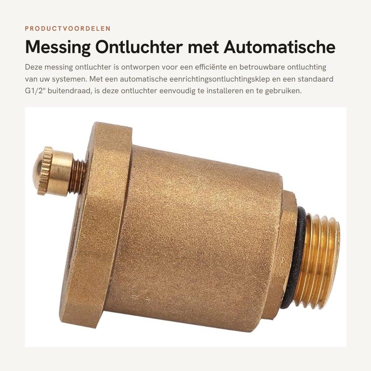 Dailygoods- Ontluchter Messing - Buitendraad - Automatische Ontluchtingsklep G1/2 - Corrosiebestendig - Hoge Temperatuurbestendigheid - Betrouwbare Afdichting