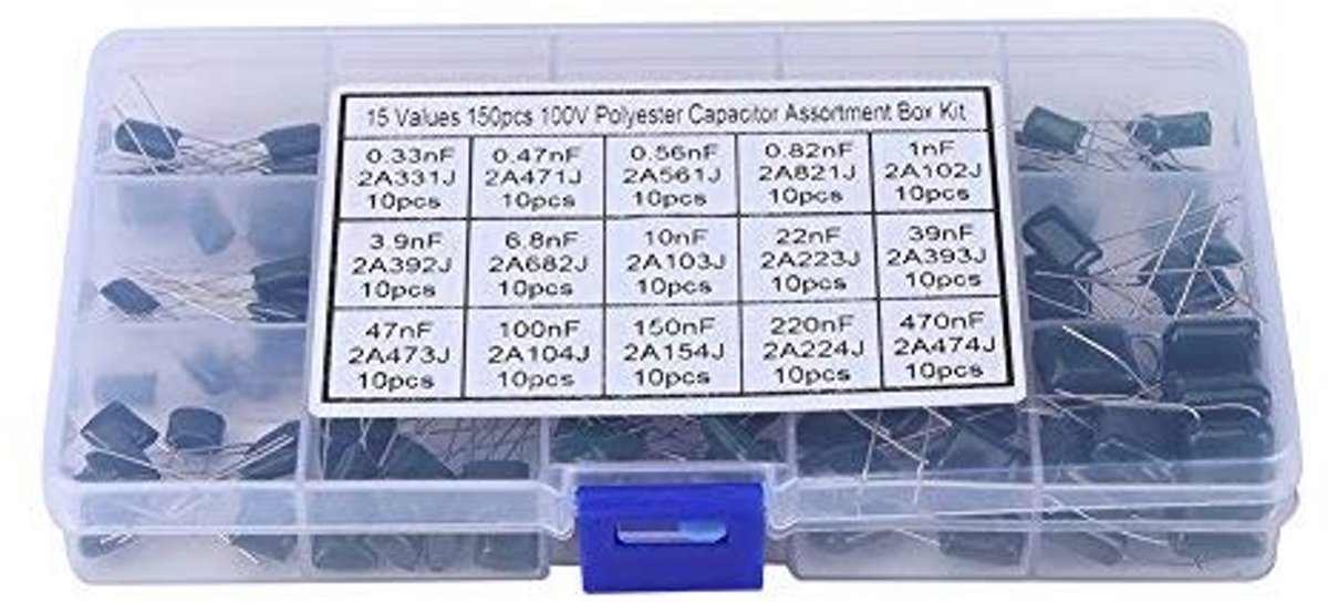 Dailygoods - Polyester Capacitors Set - 150 Stuks - Assortiment Capacitors - 100 Volt - Film Capacitors - Geschikt voor Elektronica Projecten - 0.33nF...