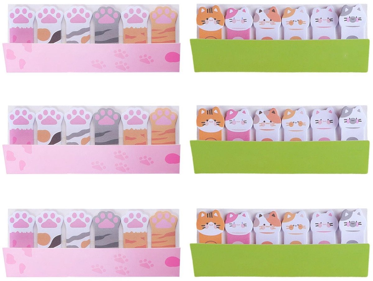 Dailygoods- Notitieboeken Set van 6 - Veelkleurig Kattenmotief - Geschikt voor Kantoor/School - Papier - Compact 13,6 x 5,3 cm - Notitieblok