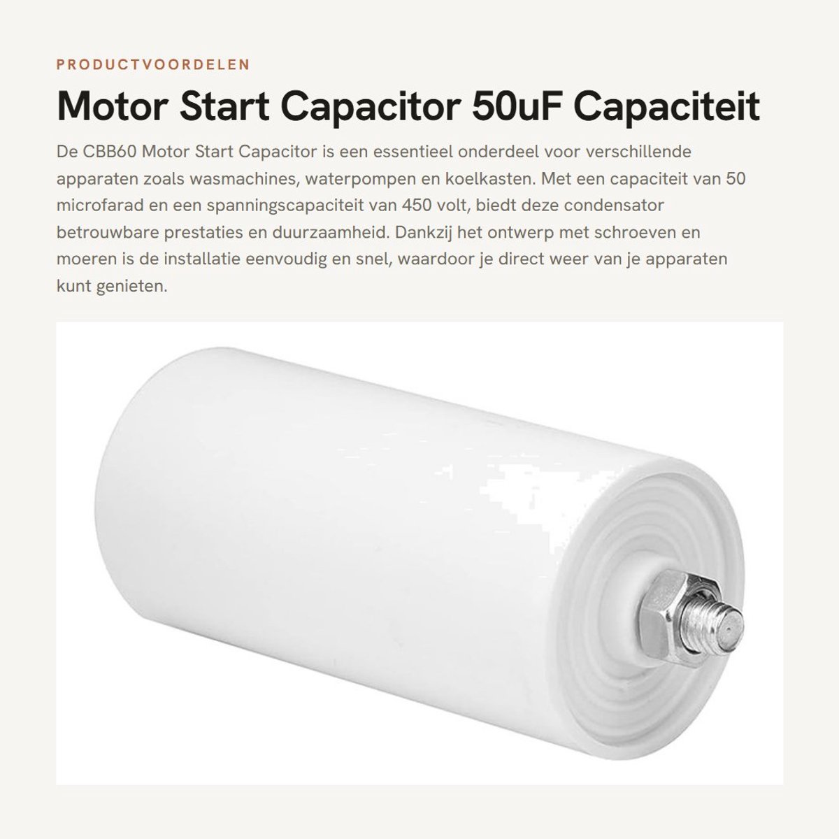 Dailygoods - Motor Start Capacitor - 50uF Capaciteit - Betrouwbaar en Eenvoudig te Installeren - 450V Spanning - Wasmachine Onderdelen - Vervangingson...