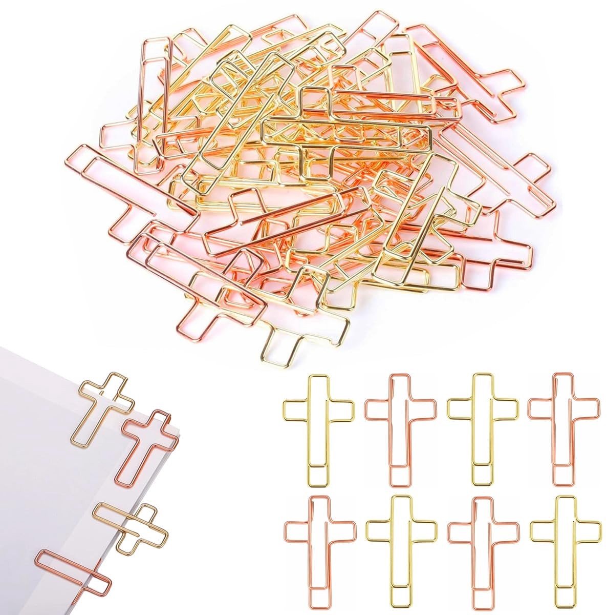 Dailygoods- Kruisklemmen 50 Stuks - Christelijke Papierklemmen - Metalen Klemmen - 34 mm - Decoraties - Documentorganisatie - Roségouden Kleur - Papierclips