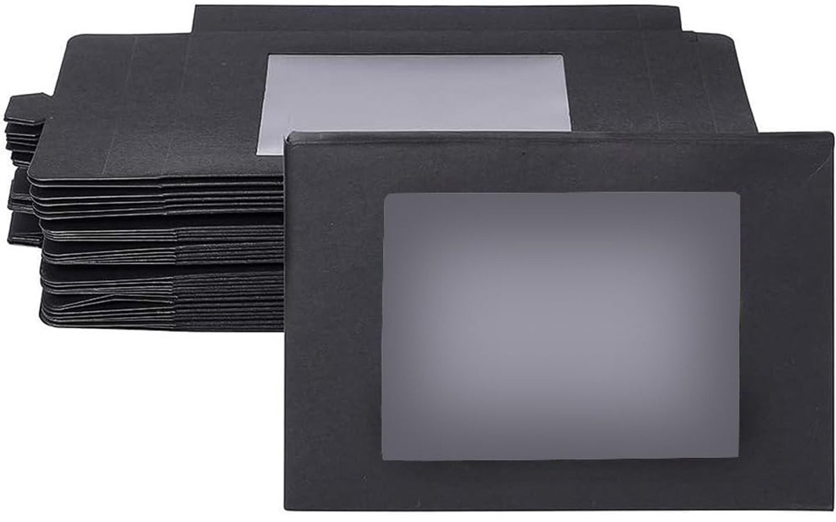 Dailygoods- Geschenkdoos 30 stuks - Opvouwbaar - Kraftpapier met venster - Rechthoekig - Voor snoep/gebak - 12,5 x 8,5 x 1,5 cm - Verpakkingsdoos