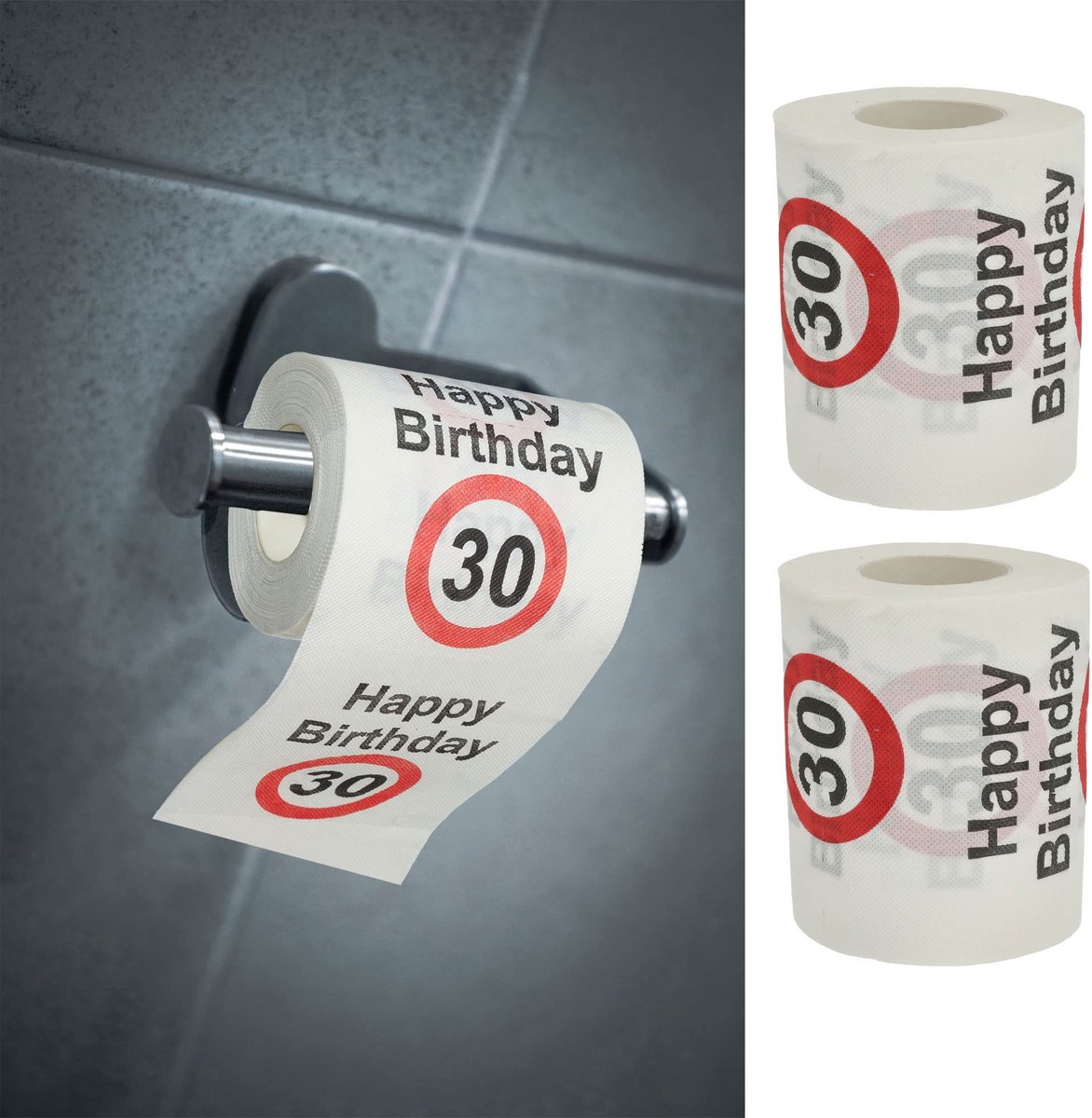 Dailygoods- Toiletpapier 2-laags - Set van 2 - 30e Verjaardag - 24 meter - Wit/Rood/Zwart - 180 g/m² Papier - Wc-rol