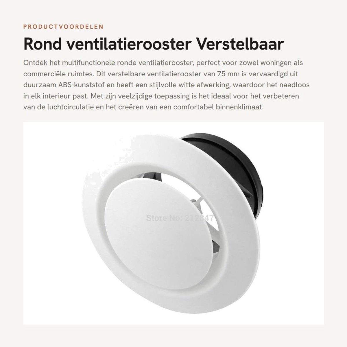 Dailygoods- Ventilatierooster Rond - Verstelbaar - ABS-kunststof - Wit - 75 mm - Eenvoudige installatie - Geschikt voor verschillende toepassingen - Luchtrooster