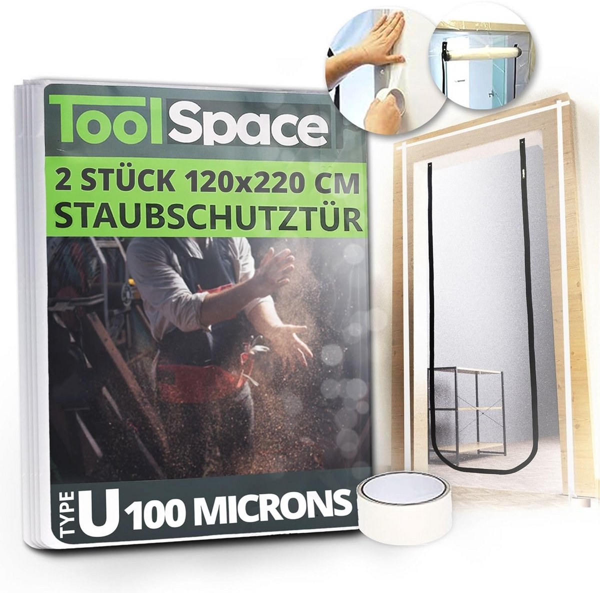 Stofdeuren Set - Ritssluiting Deurbeschermer - Stofvrij Werken - Herbruikbaar Materiaal - 220 x 120 Cm - Transparant