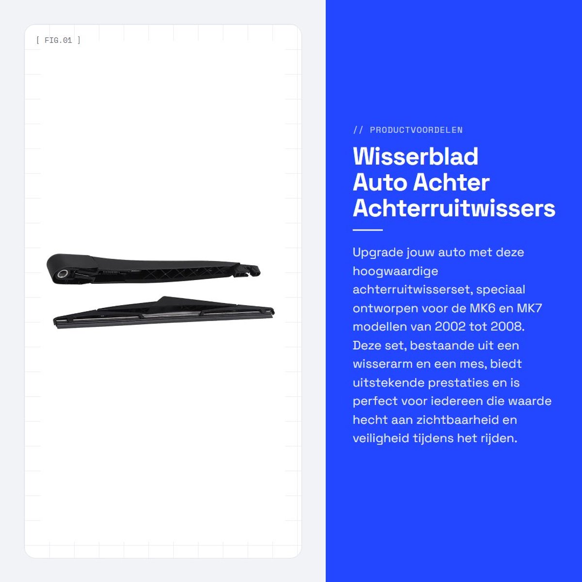 Dailygoods- Wisserblad Gloednieuw - Achterruit Wisserarm - Achter Wisser Blades - Rubber/Polymeer Kunststof - Koolstofstaal - Armlengte 30cm - Achterwisser