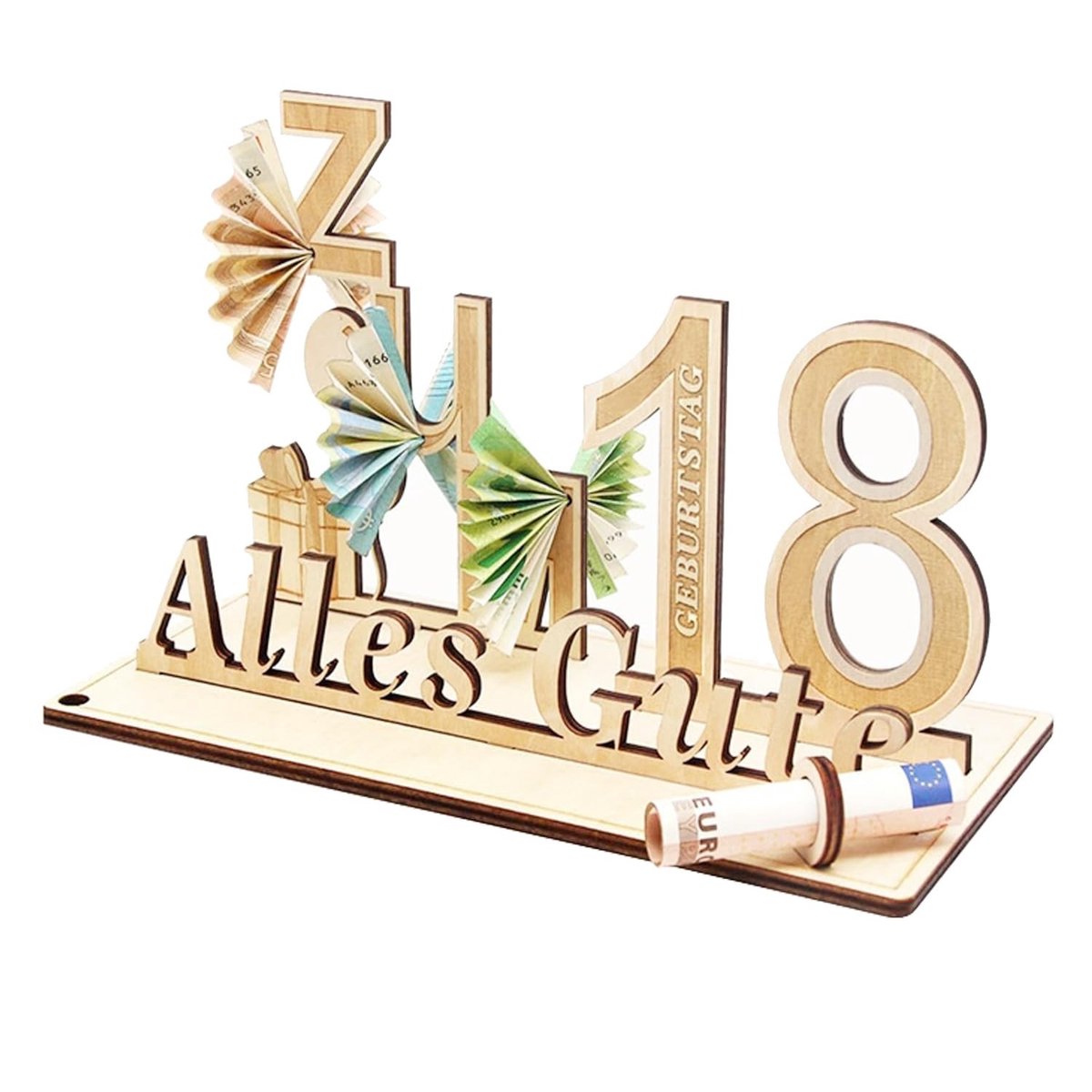 Dailygoods- Geldcadeau 18e Verjaardag Houten Decoratie - Geldgeschenk - Verjaardagscadeau - Creatief Geschenk - Herinneringen - 25 x 13,2 x 12 cm - Cadeau