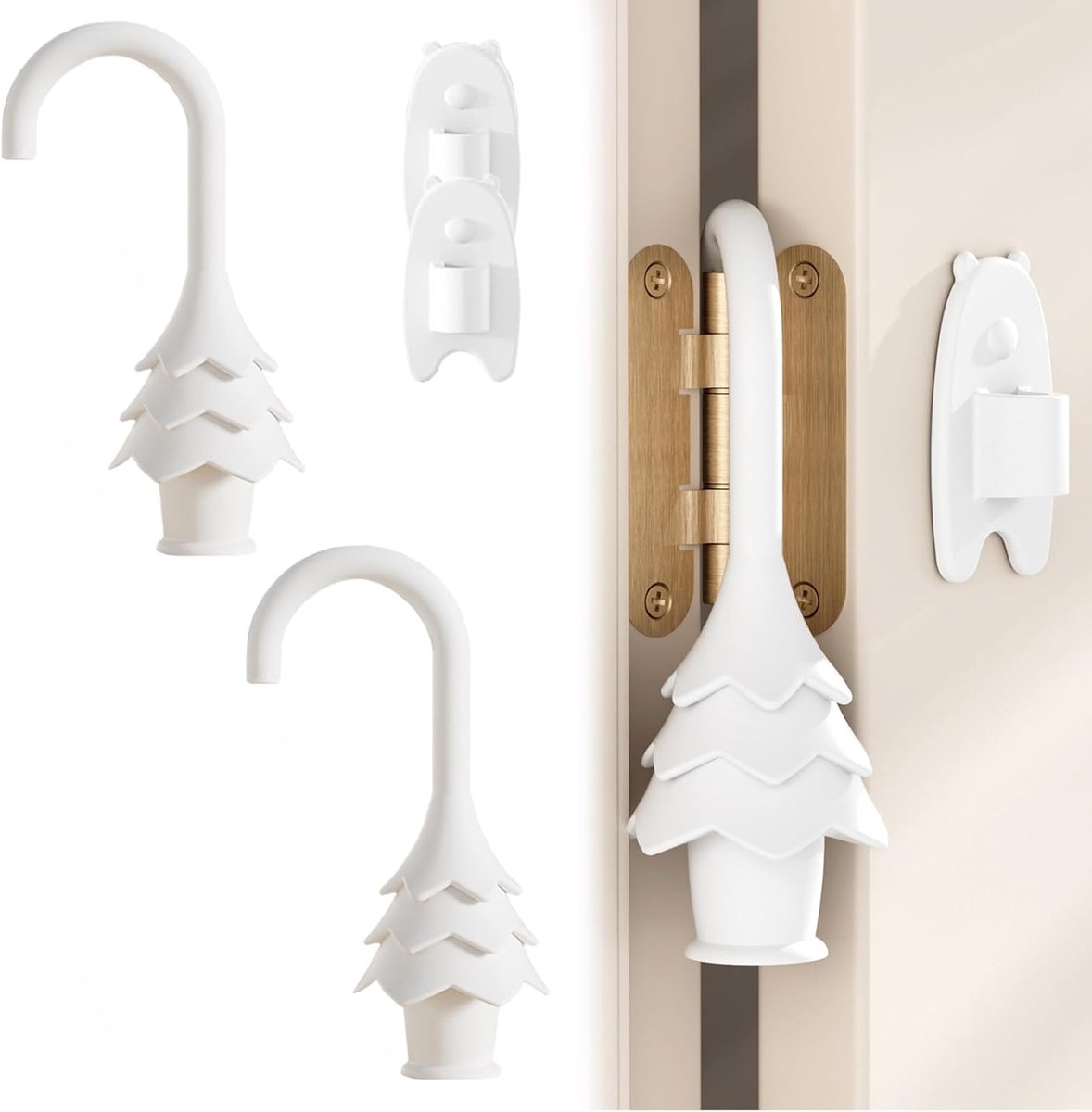 Siliconen deurclips en deurkozijnclips Geschikt voor het ophangen van een kerstboom, kindveilige vingerclips, babyveiligheidshekjes, Geschikt voorkomen dat deuren opengaan en blokkeren (2 witte stuks)