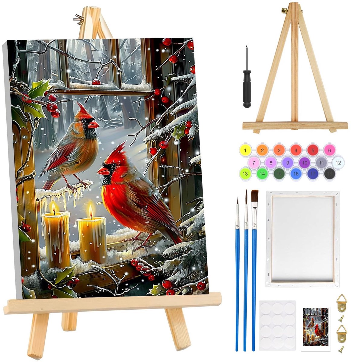 Dailygoods- Schilderen op Nummer - Kerstmis Herten - DIY Kunstset - 8 x 8 inch Canvas - Inclusief Lijst en Ezel - Perfect voor Beginners - Doe-het-zelf Schilderij