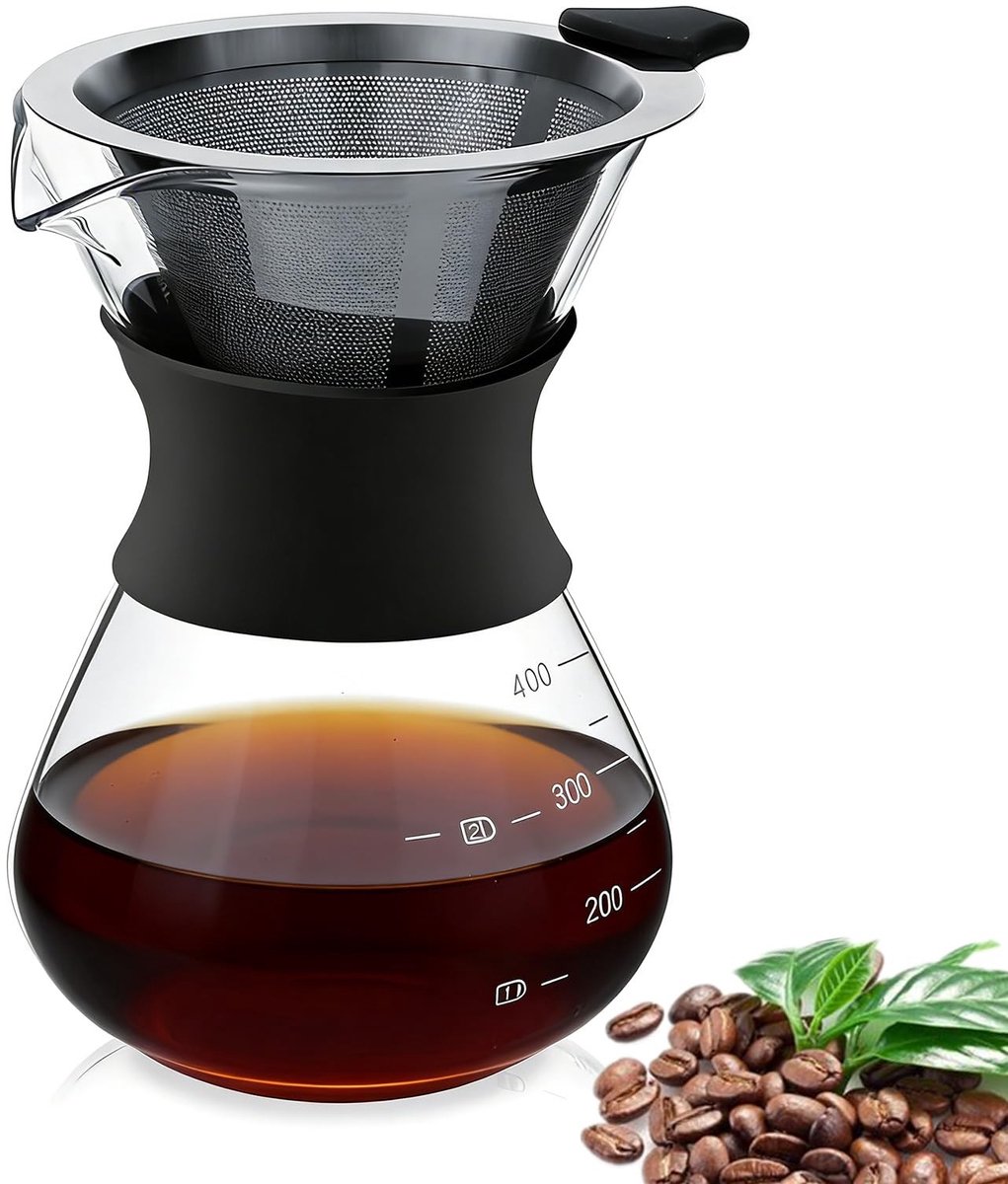 Dailygoods- Koffiepot 400 ml - Glazen Koffiezetapparaat - Herbruikbaar Filter Roestvrij Staal - Handmatige Koffiedruppelaar - Borosilicaatglas - Gepersonaliseerde Koffie
