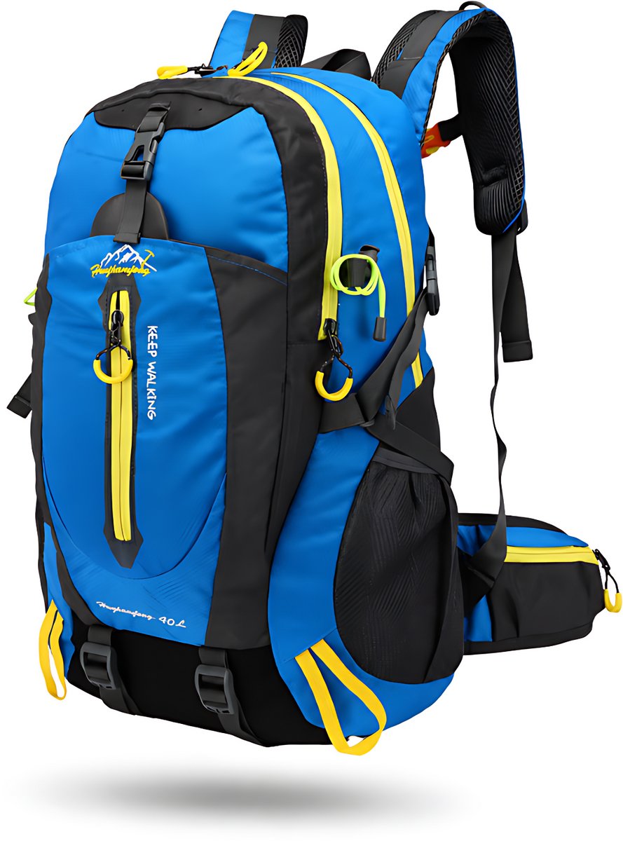 CarryQuest® - 40L Hiking Camping Rugzak - Lichtgewicht Nylon Backpack met Rugventilatie, Verstelbare Schouderbanden, Meerdere Vakken & Compact Outdoor Design - 52x33x20 cm - Lichtblauw