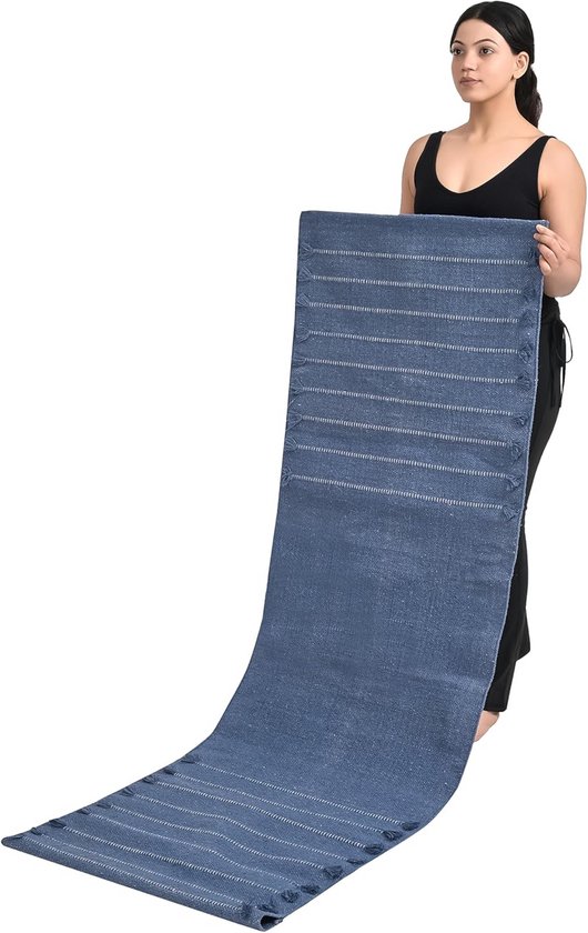 Yogamat Biologisch Katoen - Handgeweven Tapijt - Thuis Fitness - Antislip Oppervlak - 183 x 61 cm - Indigo Maan van Yogamat — afbeelding 4