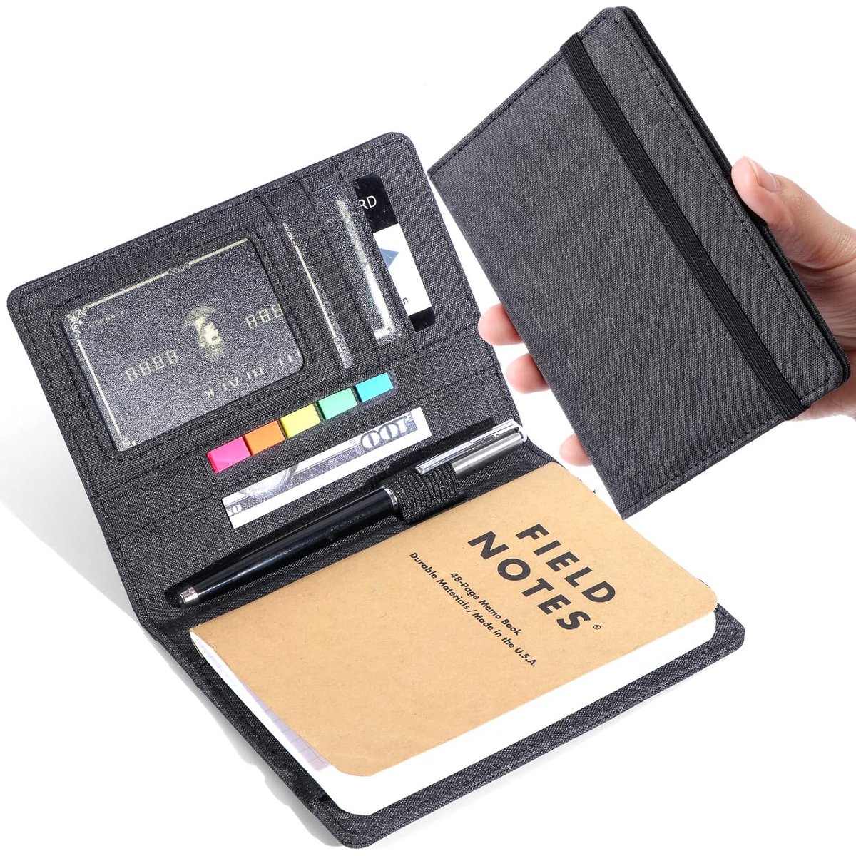 Dagboek Hoes - Notitieboek Organizer - Reis Documenten - Waterdichte Stof - 3.5x5.5 Inch - Zwart