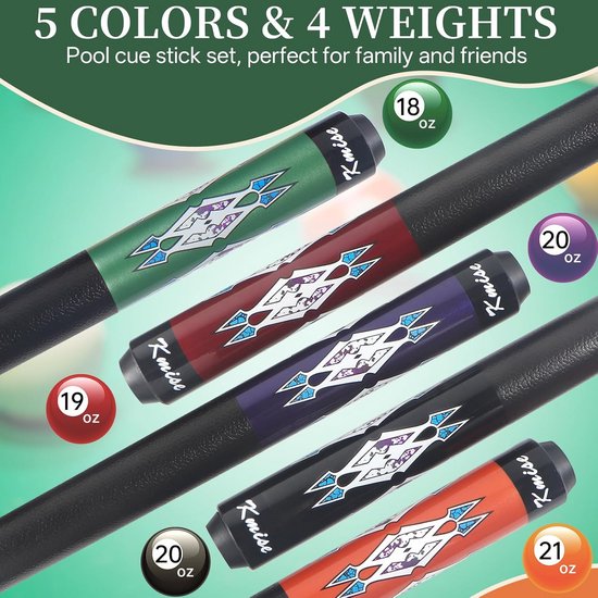 Biljart Keu Set - Pool Sticks - Biljart Spelen - Handgepolijst Esdoornhout - 5 Stuks 147 cm - Meerdere Kleuren — afbeelding 4