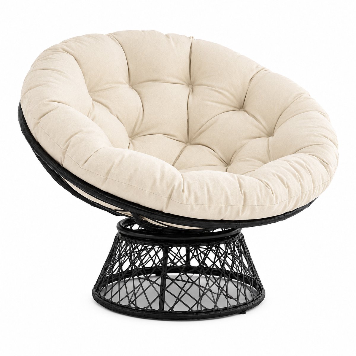 CINK Living® Papasan Stoel Beige – 360° Draaistoel met Extra Dik Kussen – Rotan Loungestoel Binnen & Buiten – Relaxstoel voor Woonkamer, Slaapkamer, Balkon en Tuin – 125 cm