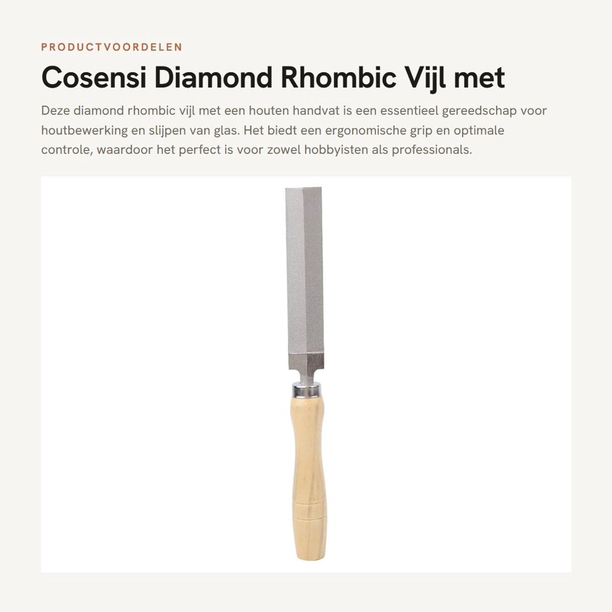 Dailygoods- Diamantvijl Houten Handvat - Metaal - Glas - Slijpen - Houtbewerking - Tuingereedschap 125mm - Vijl