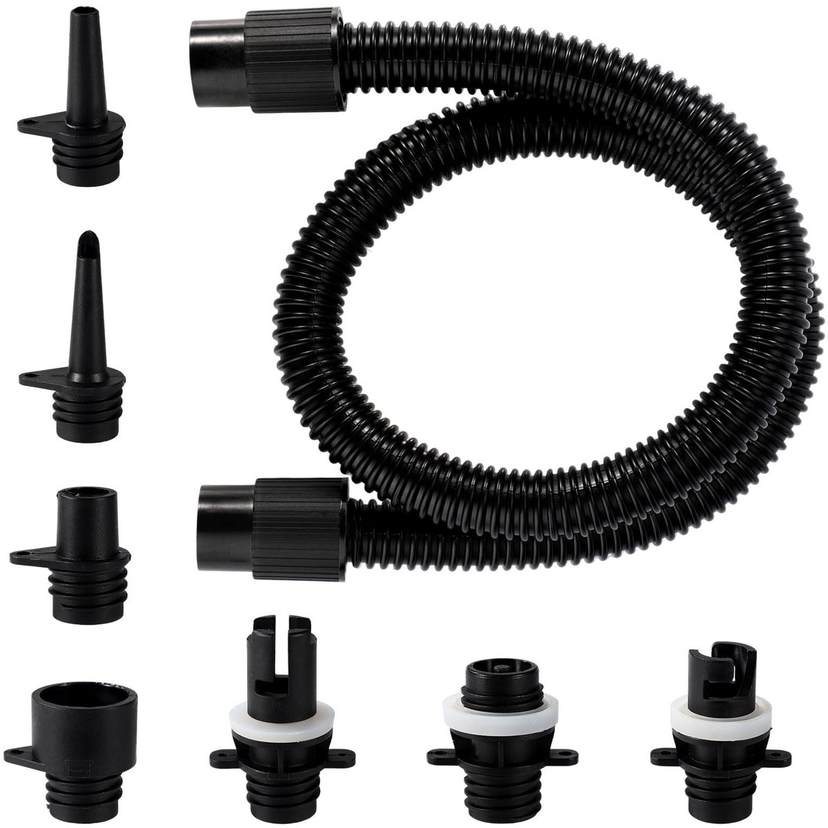 Dailygoods- Pomp Slang Set 1m - Paddleboard/Pomp - 7 Mondstukken - Kunststof - Zwart - Vervangend Accessoire - Paddleboardpomp
