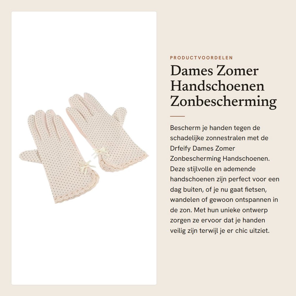 Dailygoods- Zomerse Zonbeschermhandschoenen Antislip - Ademend - Vrouwelijke Zomerhandschoenen - Duurzaam - Makkelijk te Reinigen - Handige Gebruik - Zonnehandschoenen