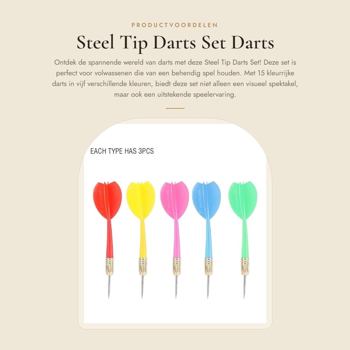 Dailygoods- Dartpijlen Set 15 Stuks - 5 Kleuren - Scherpe Punt - Hoogwaardig IJzer/Koper/PVC - Duurzaam - Geschikt voor Volwassenen - Darts