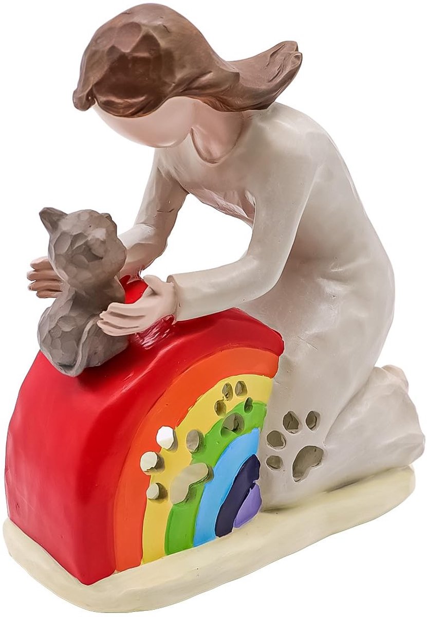 Dailygoods- Herdenkingsgeschenk Handgemaakt - Harsen Beeldje - Kat/Meisje - Emotioneel Ontwerp - Souvenir Huisdier - 15,5x9x18,5 cm - Gedenkteken