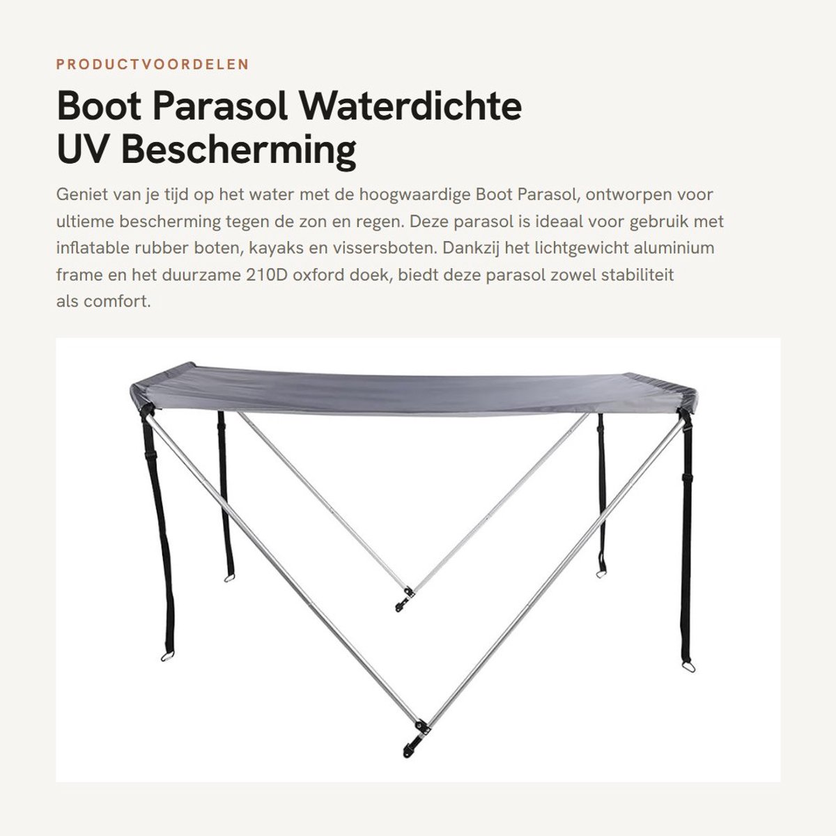 Dailygoods- Parasol Waterdicht - Aluminium Frame - UV Bescherming - Opvouwbaar - Lichtgewicht - Geschikt voor Inflatable Boot - Zonnescherm