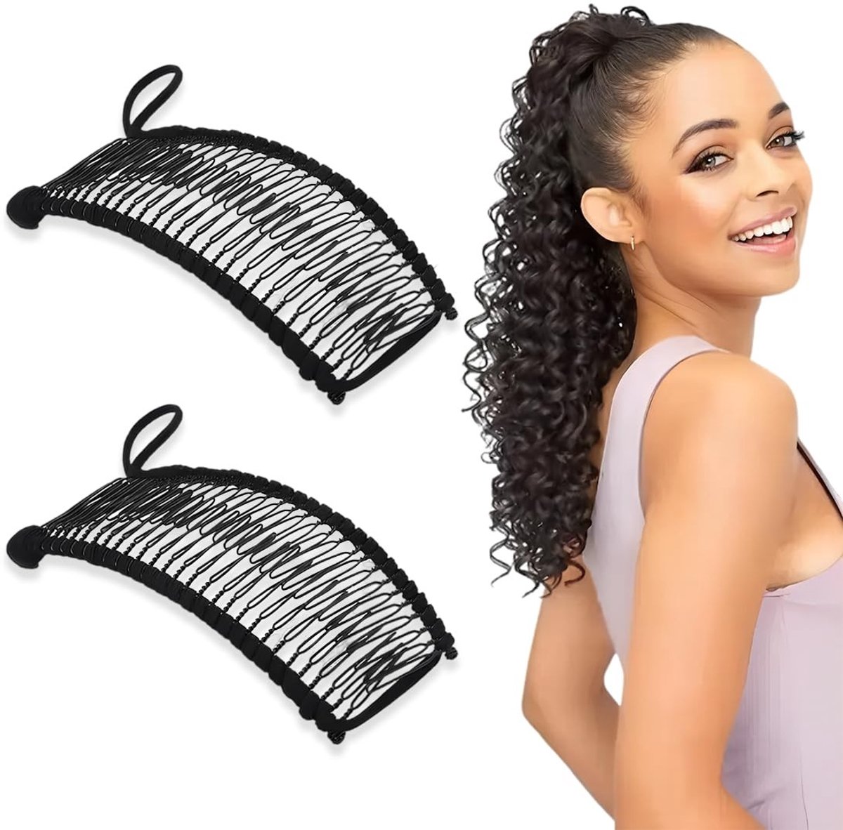 Dailygoods- Bananenspeld 2 Stuks - Rekbare Haarspeld - 30 Tanden - Voor Dik Golvend Haar - Voor Natuurlijk Krullend Haar - Duurzaam - Haarklem