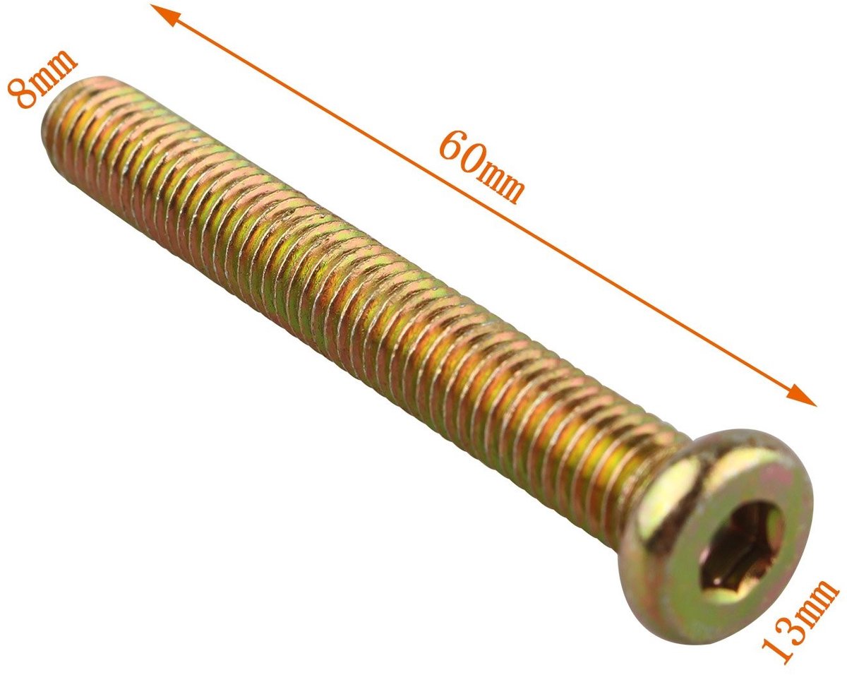 Dailygoods- Binnenzeskantschroef 10 stuks - Lengte 60 mm - Diameter 8 mm - Draad spoed 1,25 mm - Verzinkt - Corrosiebestendig - Schroeven