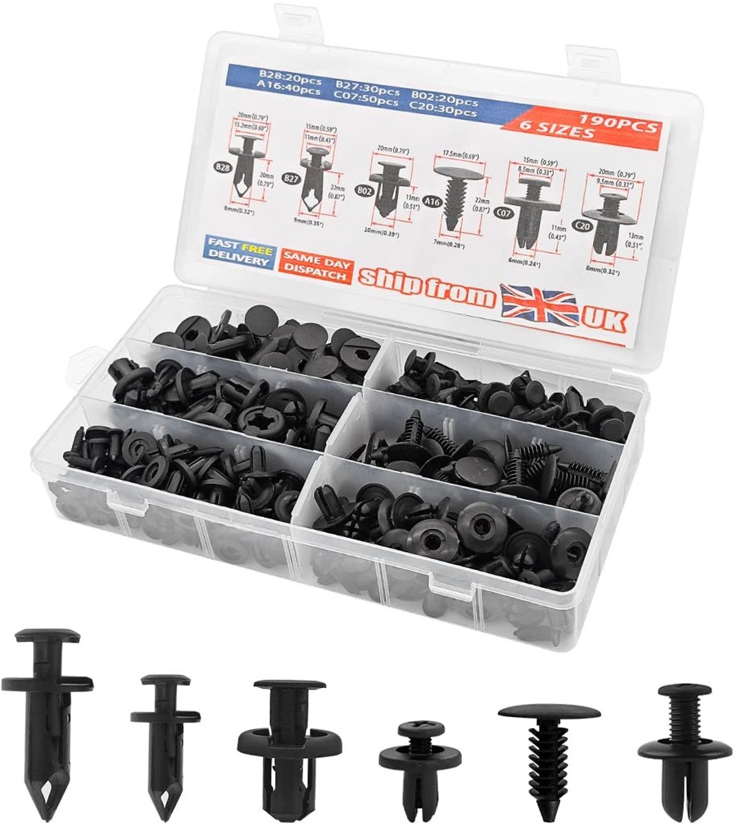 Dailygoods- Bevestiging Clip Kit 190 Stuks - Plastic Klinknagels - Body Trim/Houder - Bumper Bescherming - Universeel voor Auto - Hoogwaardig Materiaal - Autoklemmen