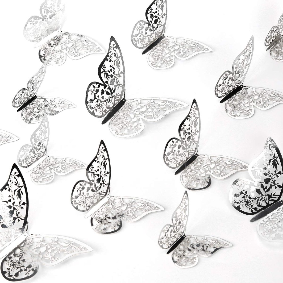 Dailygoods- Vlinderornamenten 24 Stuks - 3D Effect - Afneembaar - Levendige Vormen - Spiegelmateriaal - Goede Hechting - Vlinderstickers