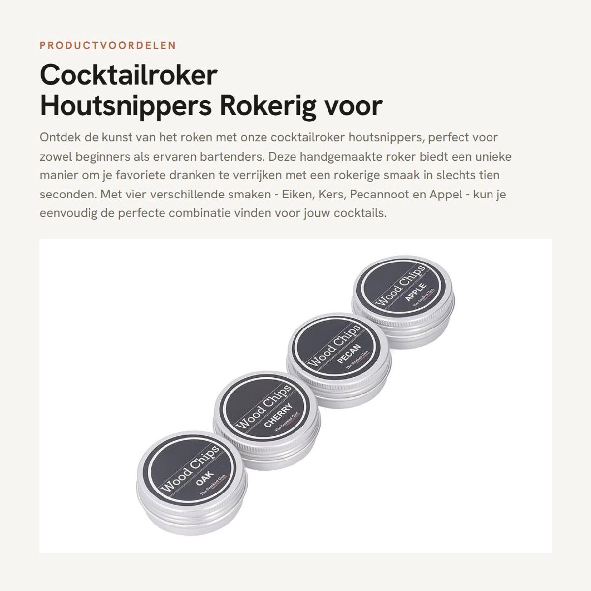 Dailygoods- Cocktailroker Handgemaakt - 4 Smaken Eiken/Pecannoot/Kers/Appel - Rook binnen 10 seconden - Ideaal voor Cocktails/Whisky/Vlees - Zonder Additieven - Massief Hout - Rookchips