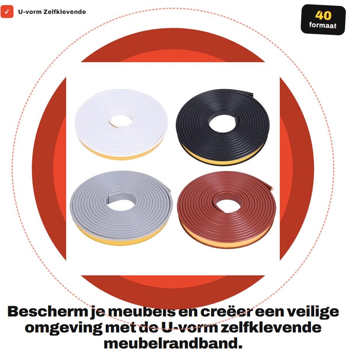 Dailygoods- Meubelrandband U-vorm - 5 meter - TPE-kunststof - Flexibel - Stootrand - Randbescherming Rubber - Geschikt voor scherpe randen