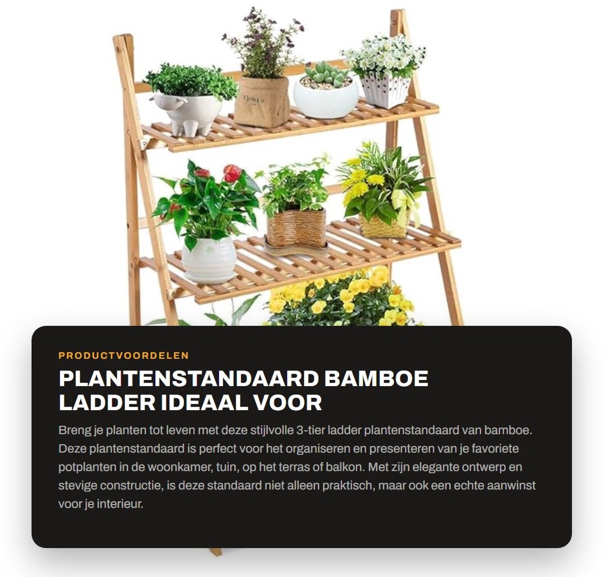 Dailygoods- Bloemenstandaard 3 Laags - Houten Plantenrek - Opvouwbaar - Buiten/Binnen - Duurzaam - Milieuvriendelijk Schilderwerk - Plantenstandaard
