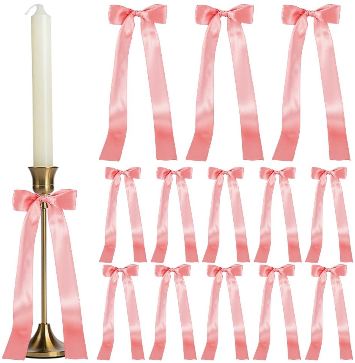 Dailygoods- Kaarsenhouders Set van 16 - Roze Kandelaarstrikken - Zelfklevende Kaarsen - Tafeldecoratie - Kerstdecoratie - Lengte 31,5 cm - Decoratiestrik