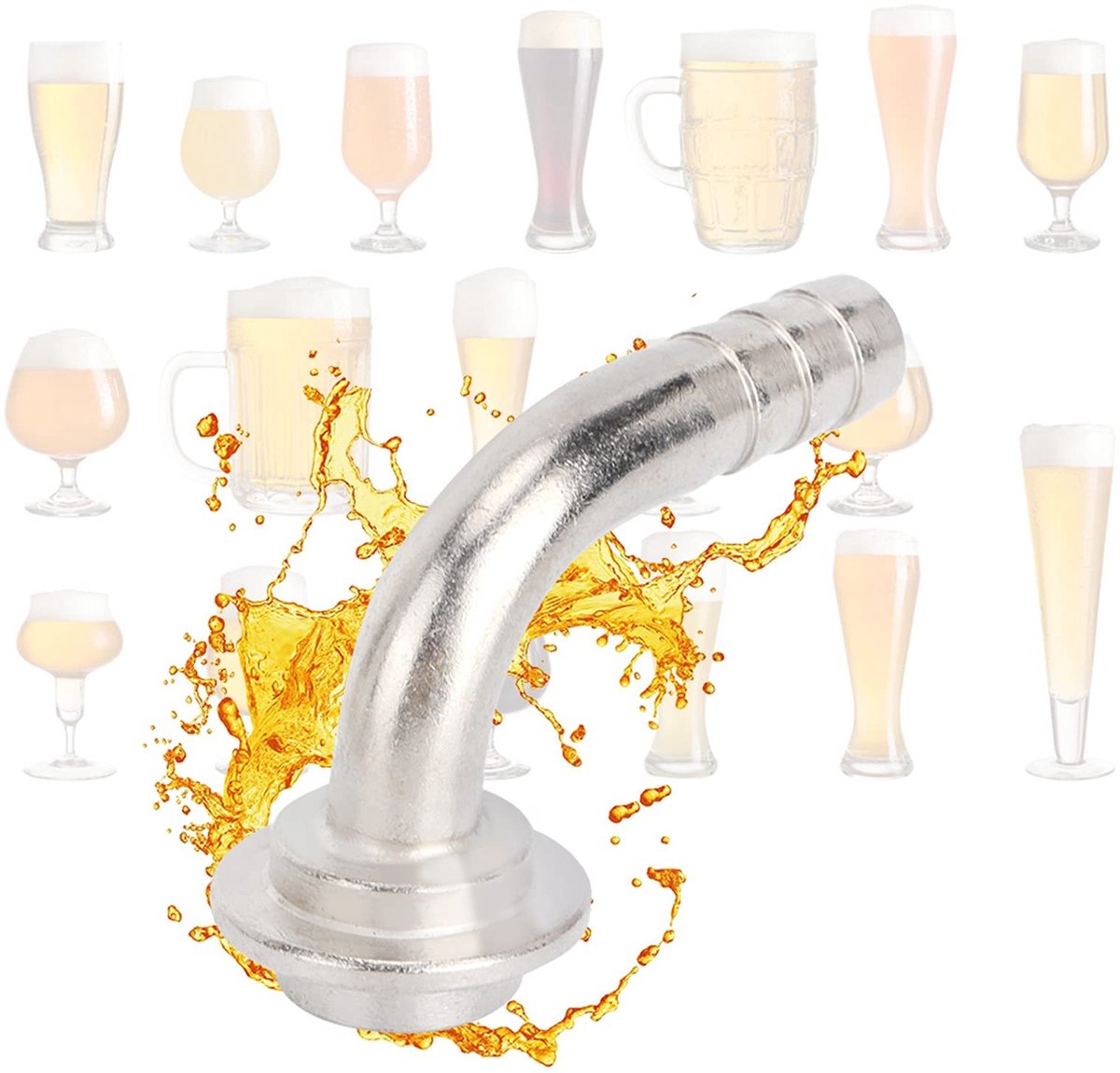 Dailygoods- Bierkraan - Accessoires voor Brouwtap - Koper - Bierstaartstuk Elleboog 5/16 inch - Zeskantmoer - Goede Afdichting