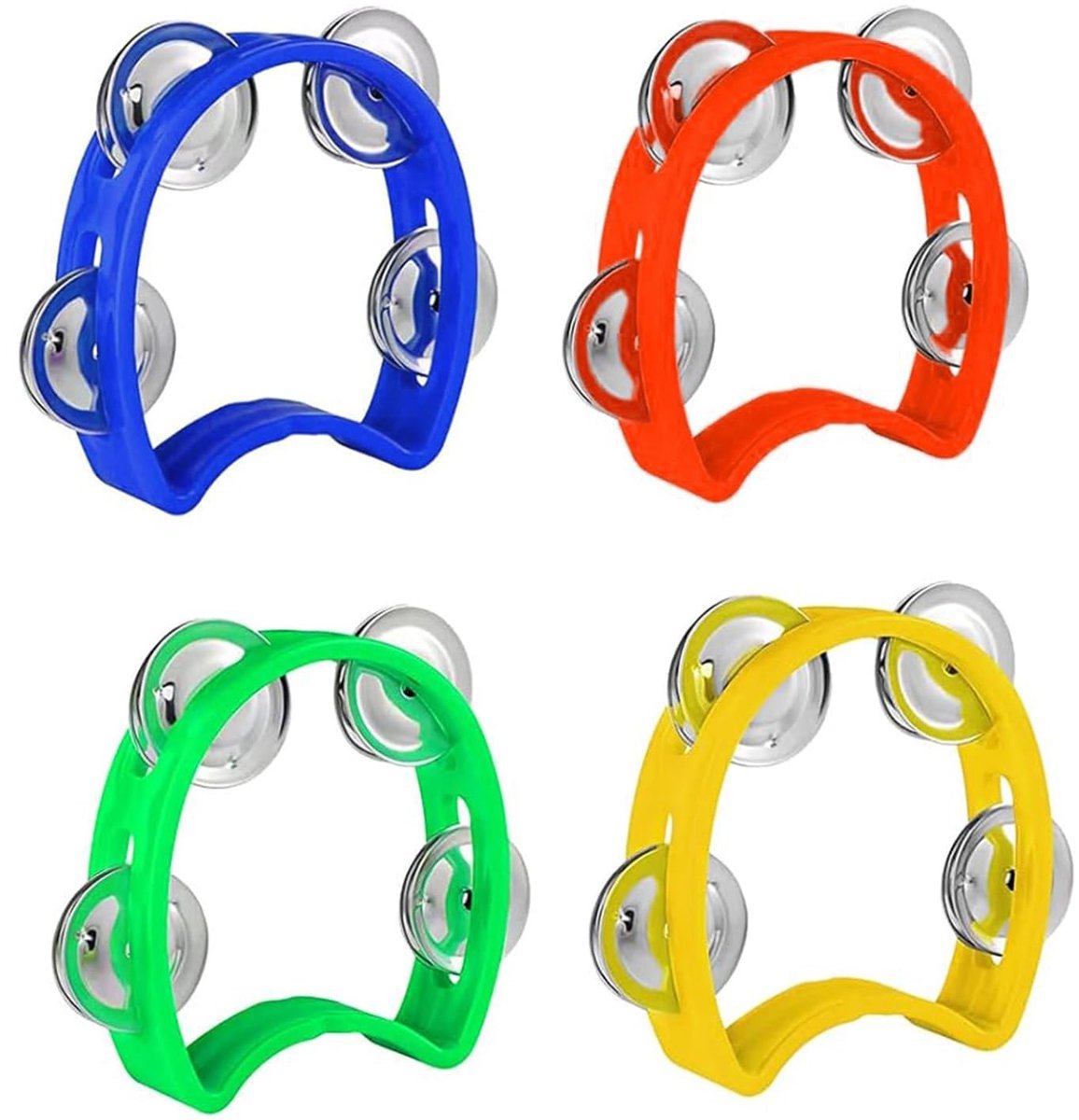 Dailygoods- Tamboerijn Halve Maan - 4 Stuks - Muziekinstrument voor Kinderen - Robuust Kunststof - Ergonomische Handgreep - Helder Kleuren