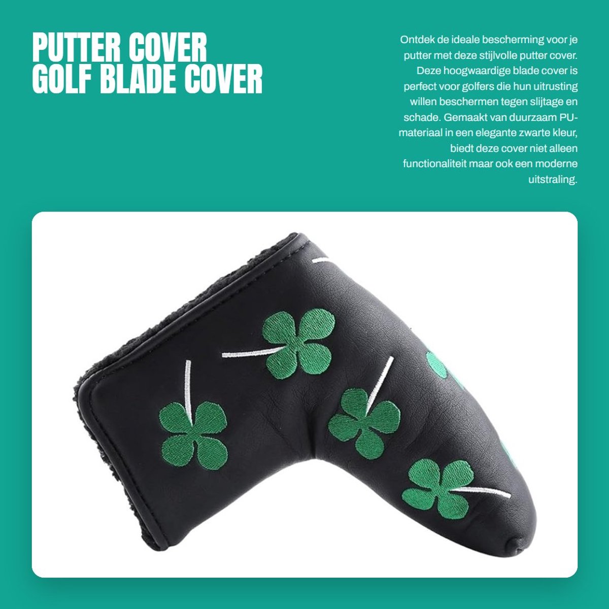 Dailygoods- Putter Cover PU - Golf Headcover - Blade Cover - Zwart - Lichtgewicht - 17,5 cm x 15 cm - Golfclubhoes