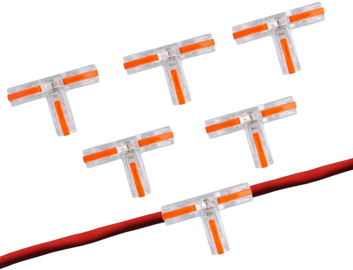 Dailygoods - Elektrische Klemmen - Compacte Aansluitingen - Superveilig en Herbruikbaar - Oranje Kabel - Voor Bedrading en Led-Verlichting - 6 Stuks