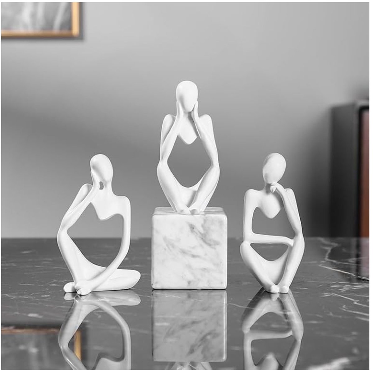 Dailygoods- Denker Beeldset 3-delig - Abstracte Sculpturen - Hars Decoratie - Thuis/Kantoor - Filosofische Kunst - Hoogwaardig Vakmanschap - Beeldhouwwerk