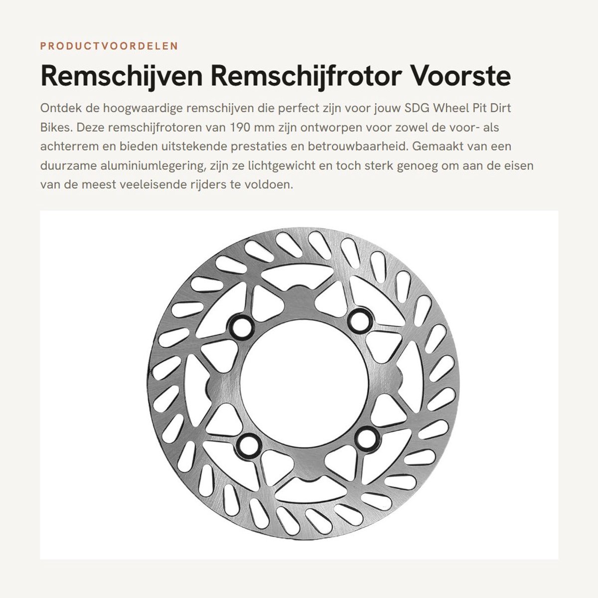 Dailygoods- Remschijf 190 mm - Remschijfrotor - Aluminiumlegering - Voor/achter - Geschikt voor SDG Wheel Pit Dirt Bikes - Gloednieuw - Remrotor