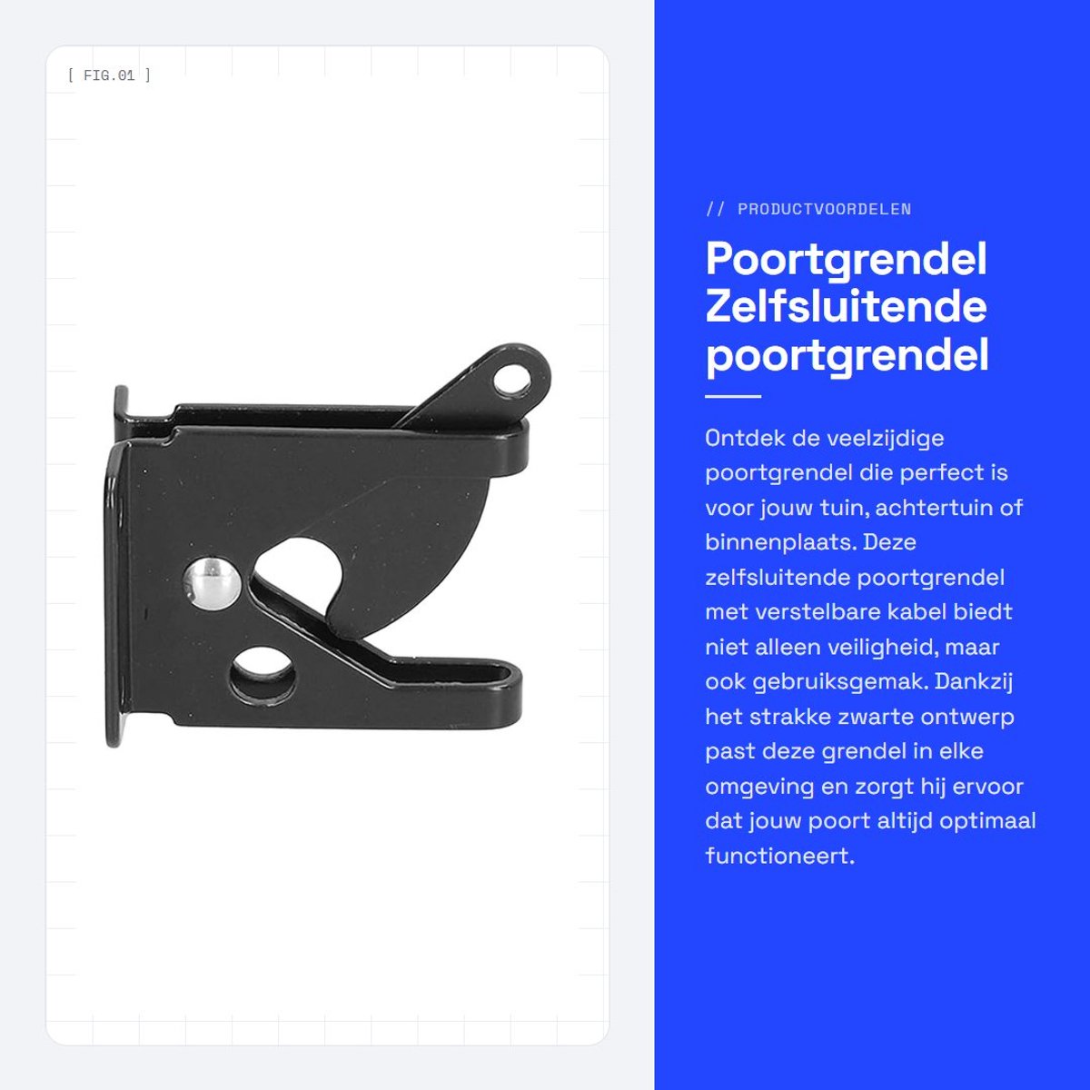 Dailygoods- Poortgrendel Zelfsluitend - Poortslot met Sleutel - Poortbeslag - Verstelbare Kabel - Tuin - Achtertuin