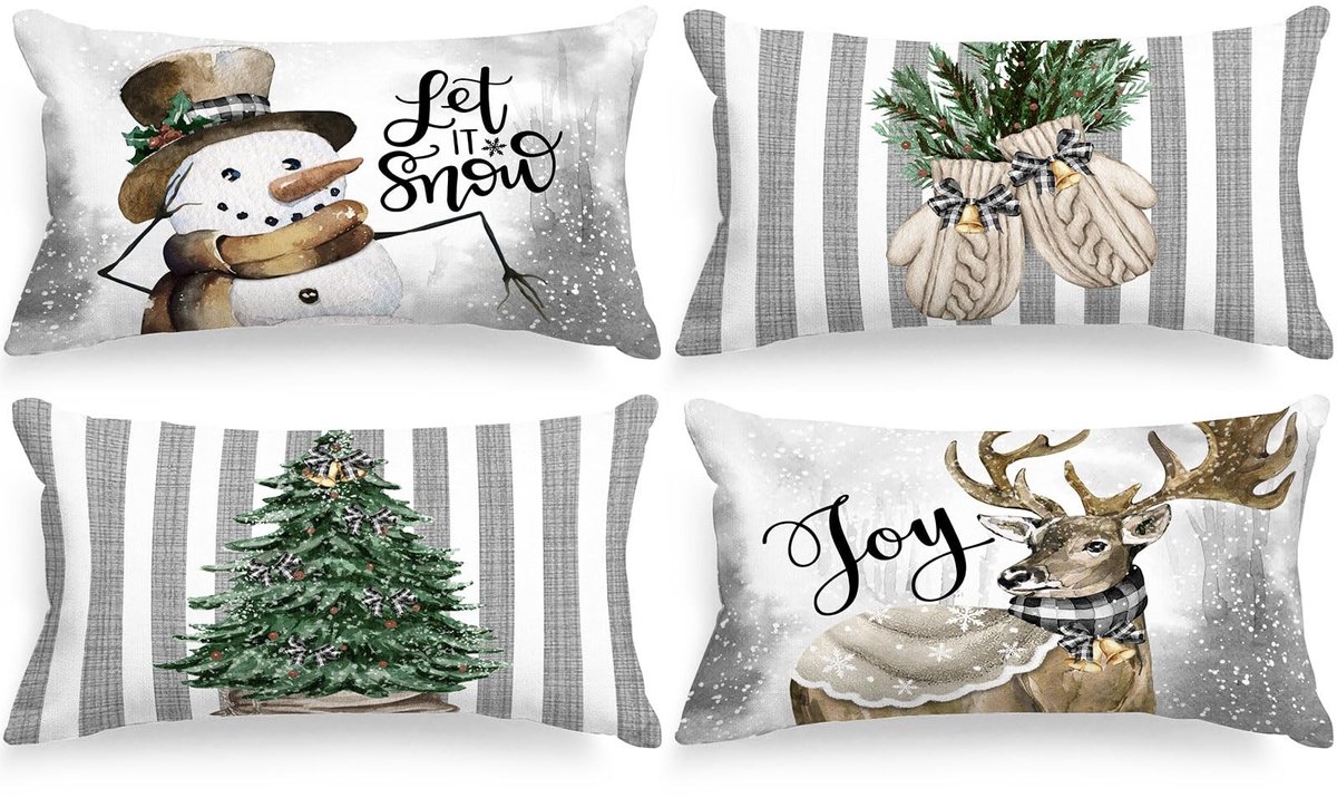 Dailygoods- Kussenhoes Set van 4 - 30x50 cm - Decoratieve Kerst Kussenslopen - Hoogwaardig Satijn-Perzik Polyester - Veilig voor Kinderen/Huisdieren - Verborgen Ritssluiting - Decoratieve Kussensloop
