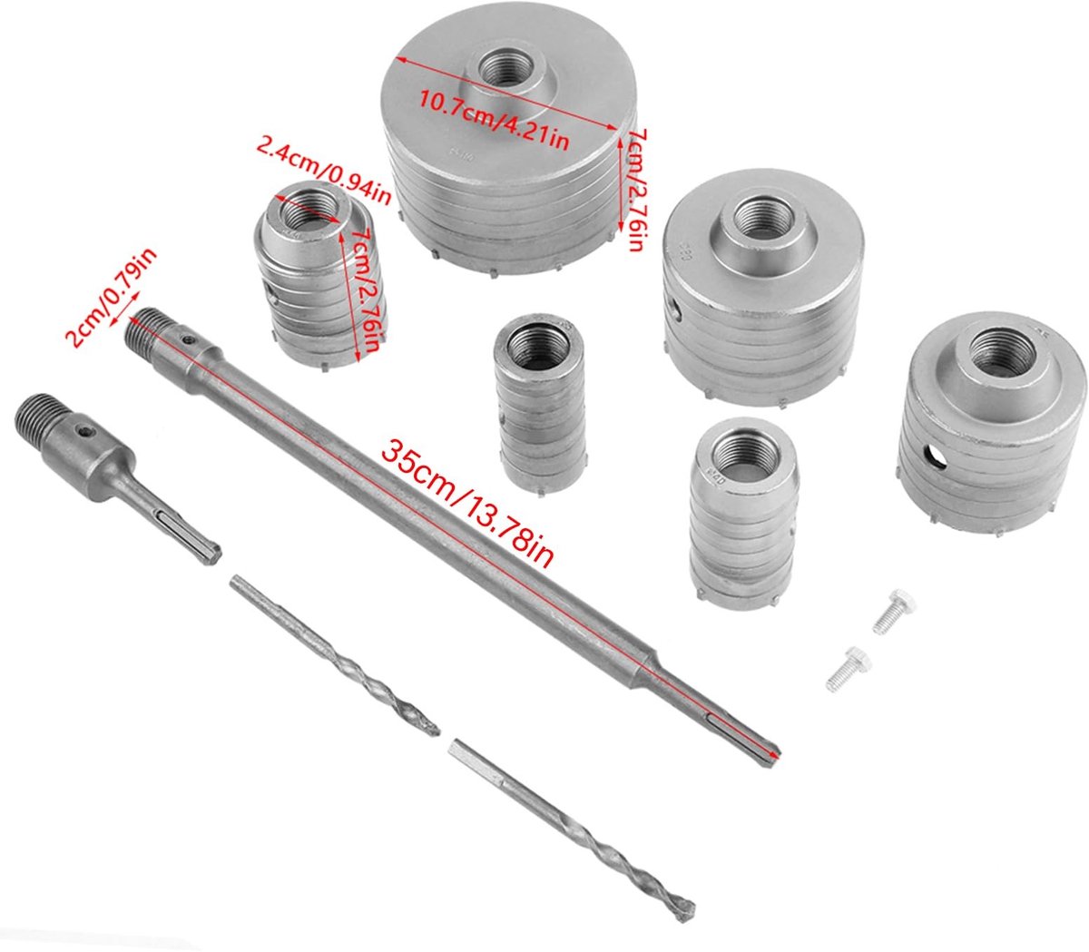 Dailygoods Core Drill Bit Set - 10-delige boorset - Professioneel gebruik - 35mm tot 110mm - Ideaal voor beton en steen - Inclusief verlengs...